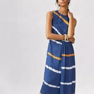 Atsu Anthropologie Atsu Ocean Blue Tie Dye Faux Wrap Midi Dress MED $180